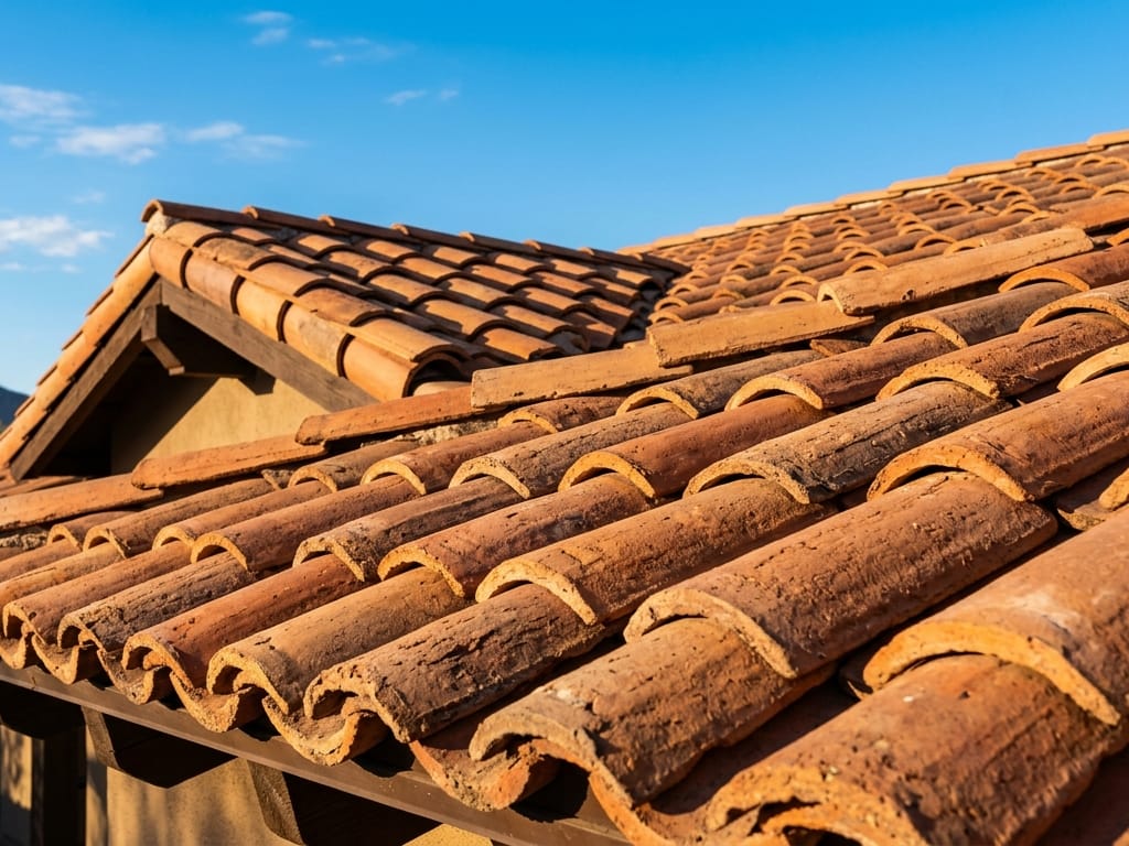 Close-up of clay tile roofing installed on a Southwest desert home, a finished Canyon State project